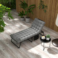 Chaise longue d'extérieur Outsunny, inclinable et pliable avec dossier à 4 positions, pochette de rangement et coussin appuie-tête amovible