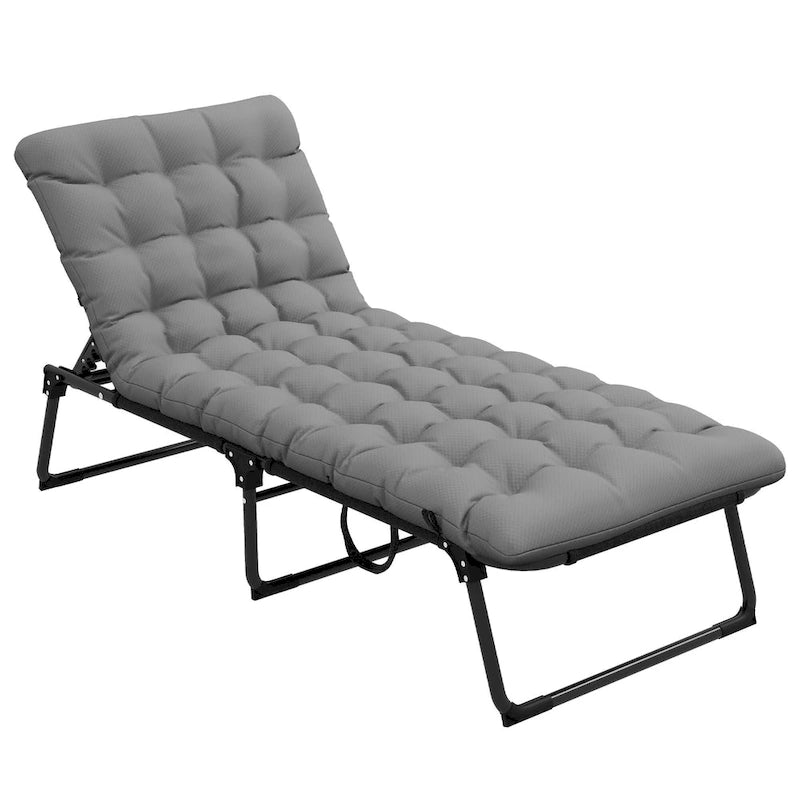 Chaise longue d'extérieur Outsunny, inclinable et pliable avec dossier à 4 positions, pochette de rangement et coussin appuie-tête amovible