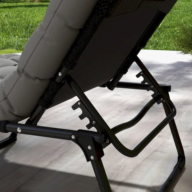Chaise longue d'extérieur Outsunny, inclinable et pliable avec dossier à 4 positions, pochette de rangement et coussin appuie-tête amovible