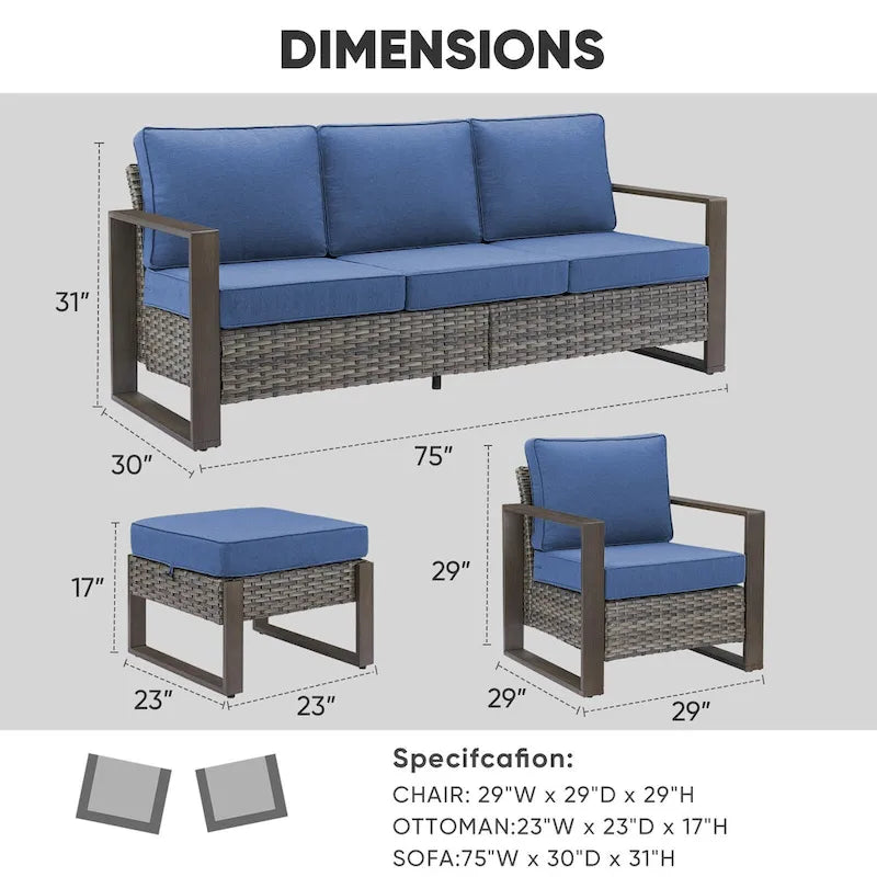 Ensemble de meubles de patio en rotin – Canapé et fauteuil d'extérieur – Gris