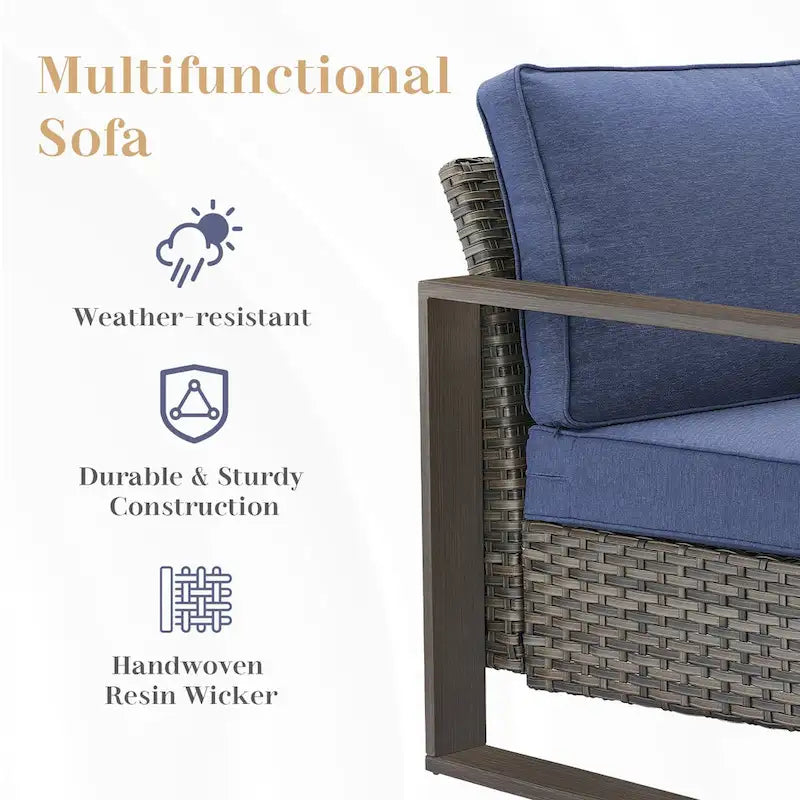 Ensemble de meubles de patio en rotin – Canapé et fauteuil d'extérieur – Gris
