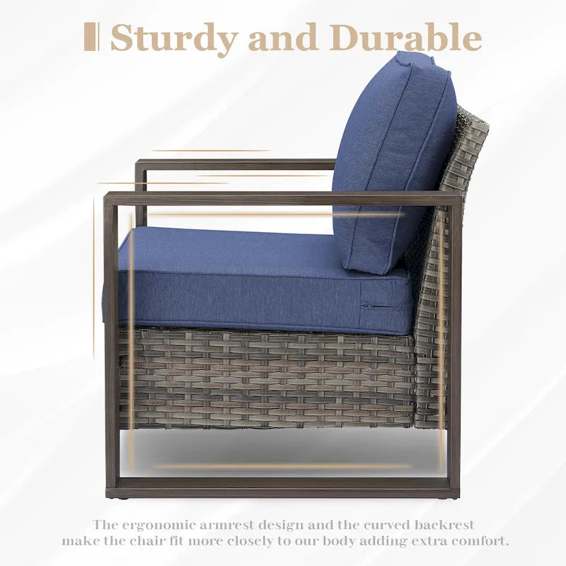 Ensemble de meubles de patio en rotin – Canapé et fauteuil d'extérieur – Gris