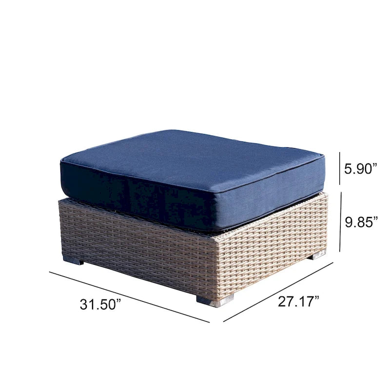 Canapé d'extérieur modulaire 6 pièces en osier de polyéthylène haute densité (PEHD) entièrement assemblé avec coussins bleu marine