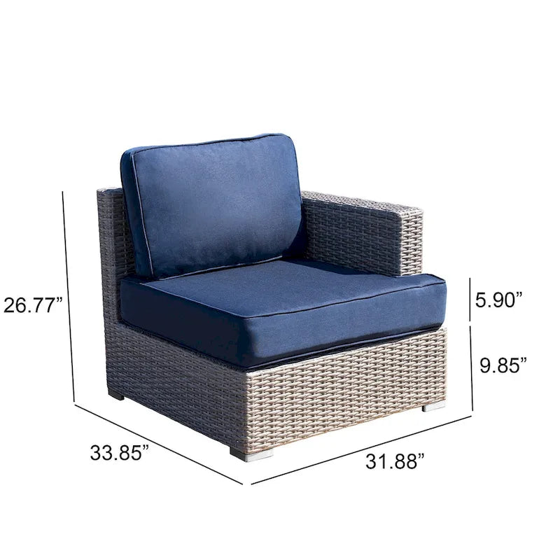 Canapé d'extérieur modulaire 6 pièces en osier de polyéthylène haute densité (PEHD) entièrement assemblé avec coussins bleu marine