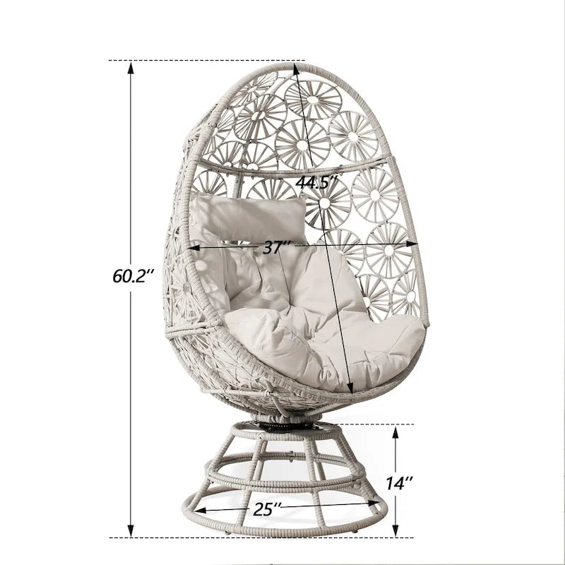 Fauteuil œuf en osier, panier-nid, fauteuil œuf pivotant avec coussin