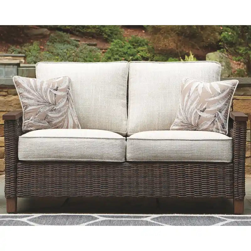 Paradise Trail Outdoor Loveseat with Cushion - Medium Brown - 58.5 W x 35.75 D x 38.25 H