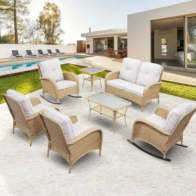 Ensemble de meubles de salon d'extérieur 7 pièces Gymojoy (causeuse, table, fauteuils à bascule)