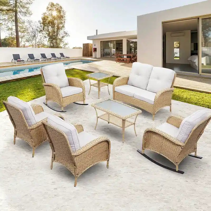 Ensemble de meubles de salon d'extérieur 7 pièces Gymojoy (causeuse, table, fauteuils à bascule)