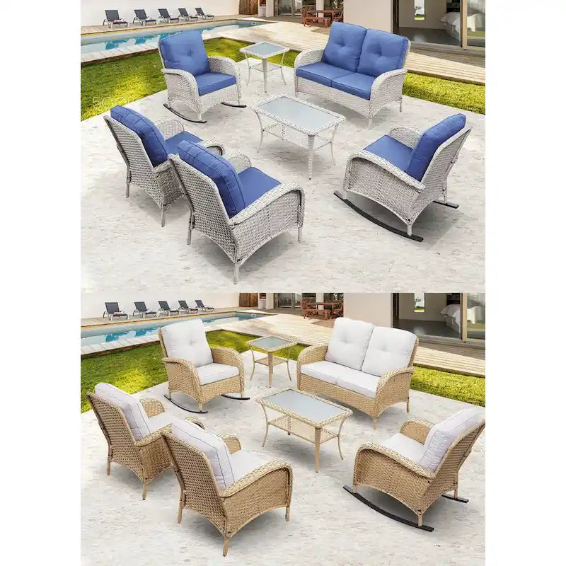 Ensemble de meubles de salon d'extérieur 7 pièces Gymojoy (causeuse, table, fauteuils à bascule)