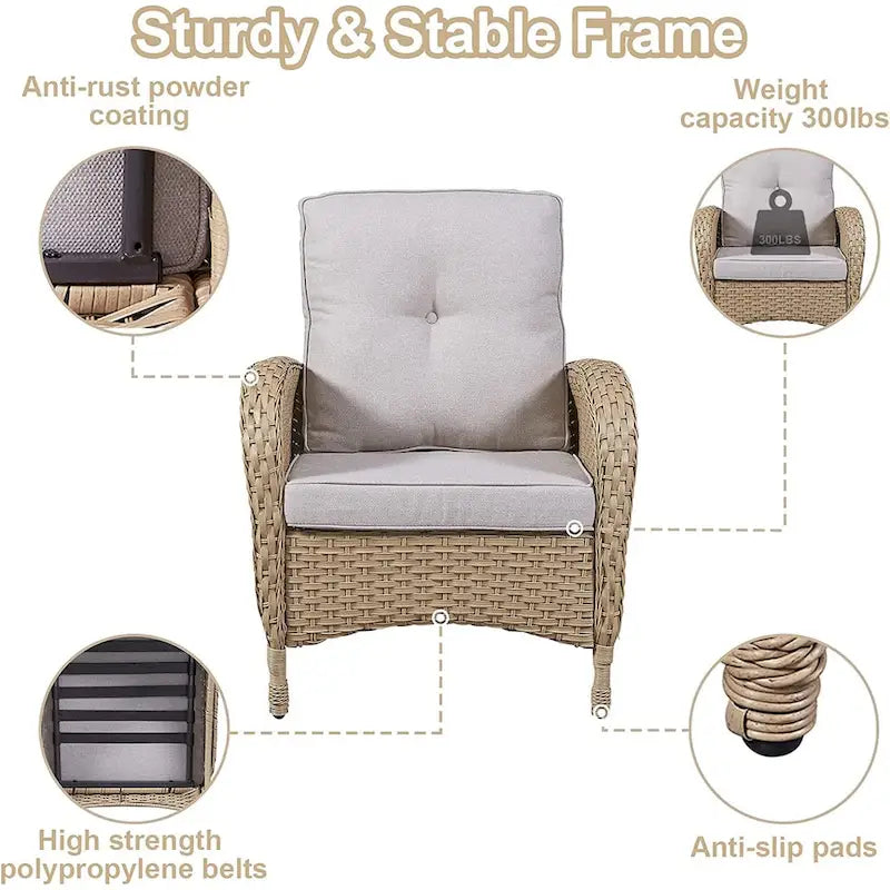 Ensemble de meubles de salon d'extérieur 7 pièces Gymojoy (causeuse, table, fauteuils à bascule)