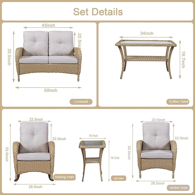 Ensemble de meubles de salon d'extérieur 7 pièces Gymojoy (causeuse, table, fauteuils à bascule)