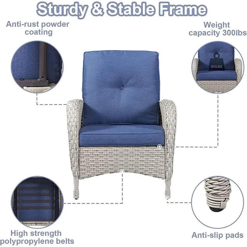 Ensemble de meubles de salon d'extérieur 7 pièces Gymojoy (causeuse, table, fauteuils à bascule)
