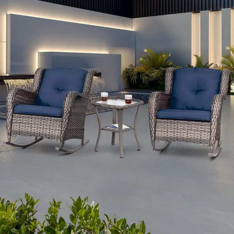Cozywor Ensemble de 3 fauteuils à bascule d'extérieur en osier pour terrasse