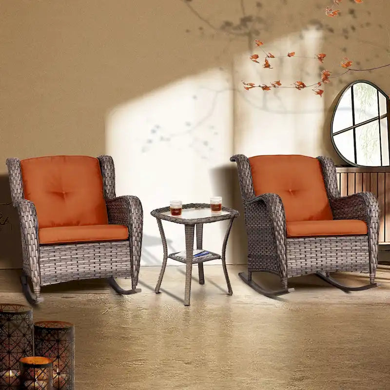 Cozywor Ensemble de 3 fauteuils à bascule d'extérieur en osier pour terrasse