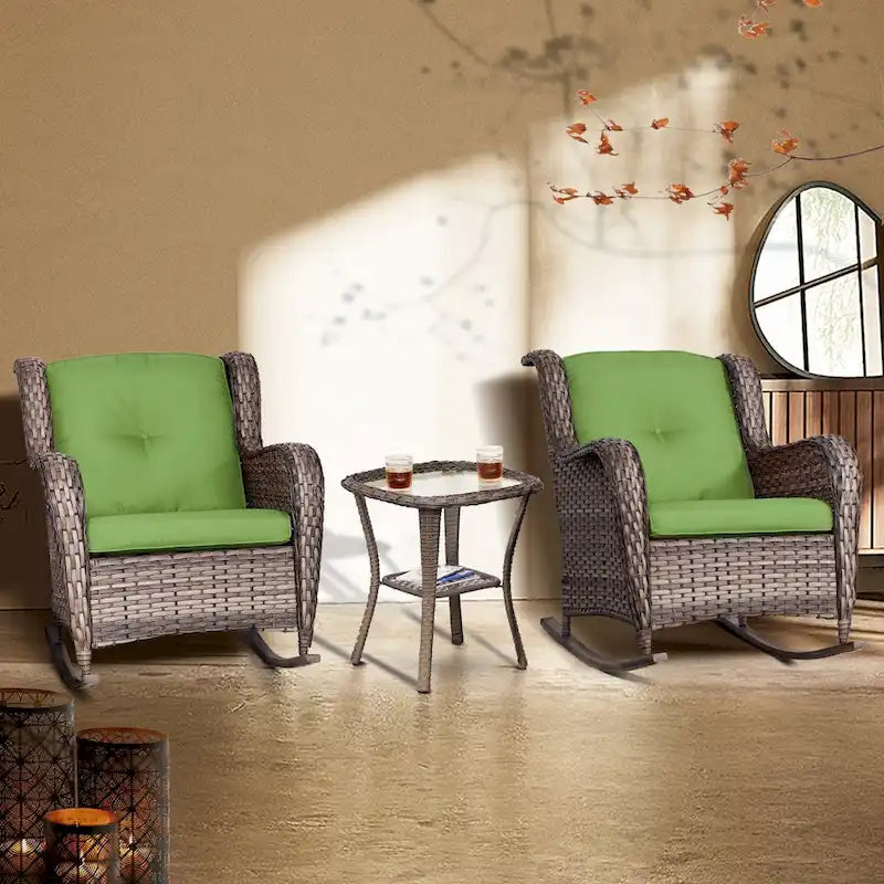Cozywor Ensemble de 3 fauteuils à bascule d'extérieur en osier pour terrasse
