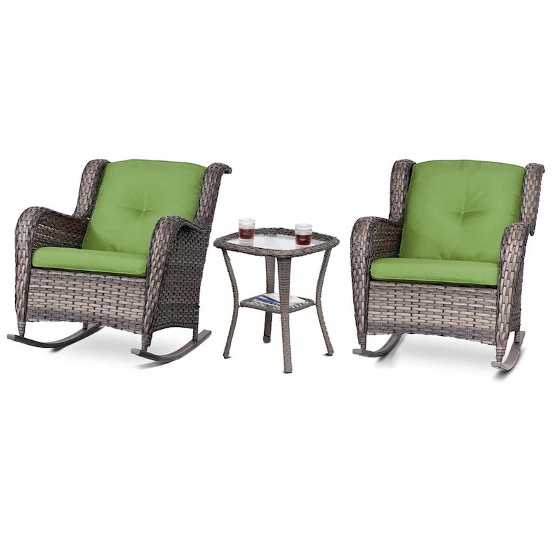 Cozywor Ensemble de 3 fauteuils à bascule d'extérieur en osier pour terrasse
