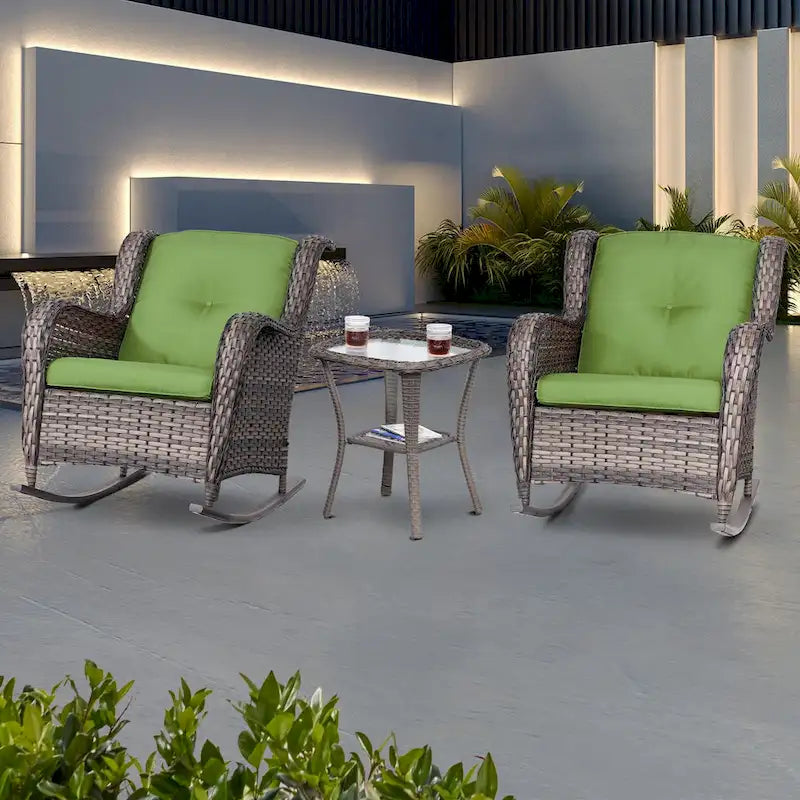Cozywor Ensemble de 3 fauteuils à bascule d'extérieur en osier pour terrasse