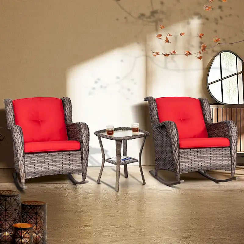 Cozywor Ensemble de 3 fauteuils à bascule d'extérieur en osier pour terrasse