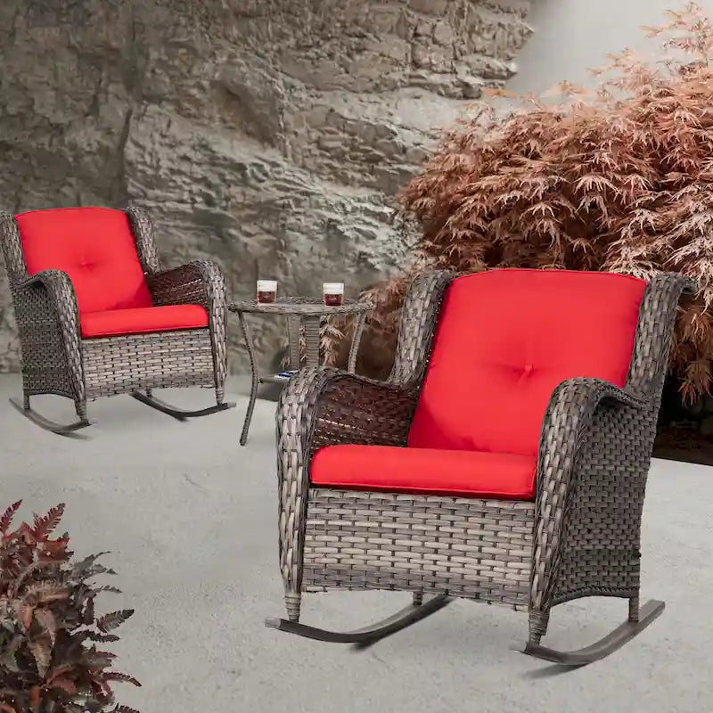 Cozywor Ensemble de 3 fauteuils à bascule d'extérieur en osier pour terrasse