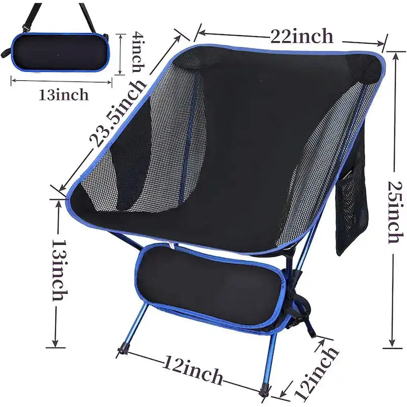 Chaise de camping, Légère, Chaise de randonnée, Chaises pliantes, Portable avec sac de transport et bandoulière