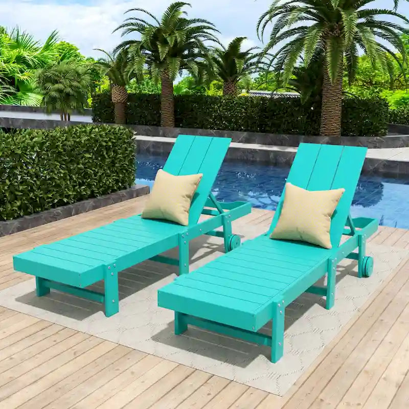 Polytrends Shoreside Chaise longue inclinable moderne en polyéco-friendly toutes saisons avec roues (lot de 2)