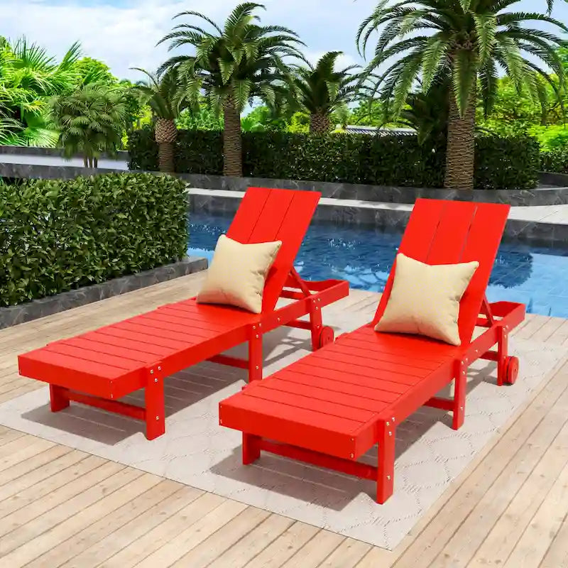 Polytrends Shoreside Chaise longue inclinable moderne en polyéco-friendly toutes saisons avec roues (lot de 2)