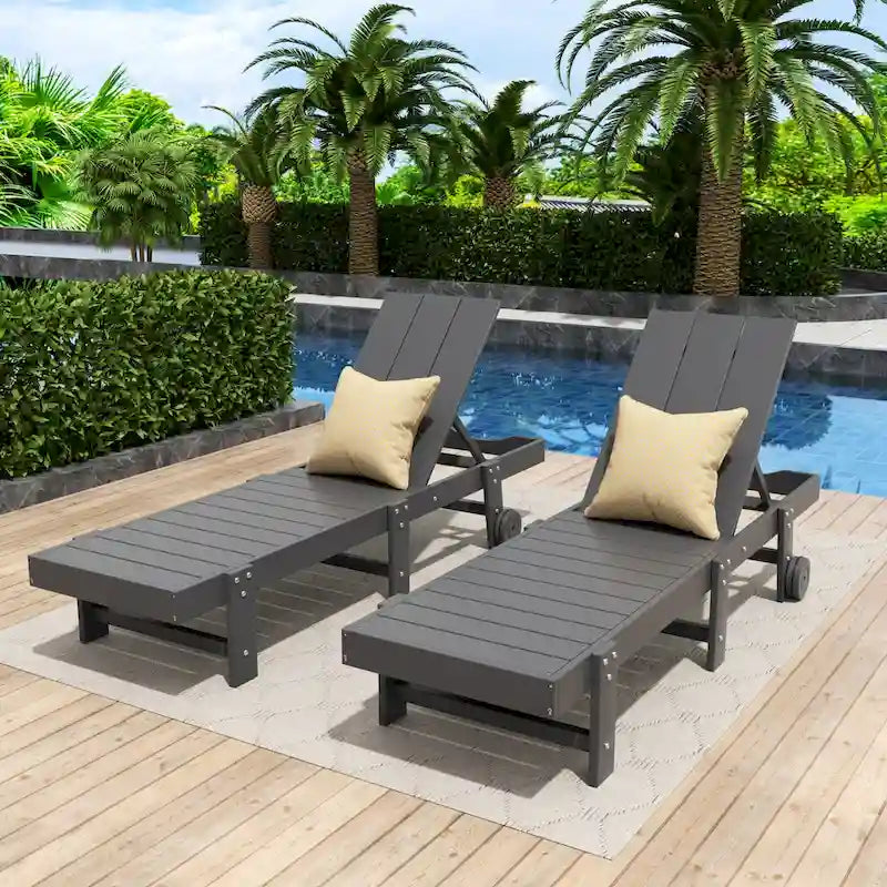 Polytrends Shoreside Chaise longue inclinable moderne en polyéco-friendly toutes saisons avec roues (lot de 2)