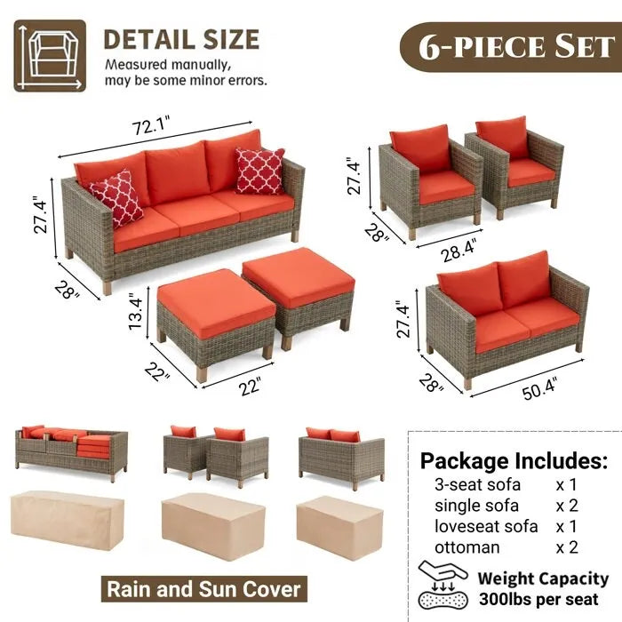 Ensemble de sièges sectionnels 6 pièces avec coussins
