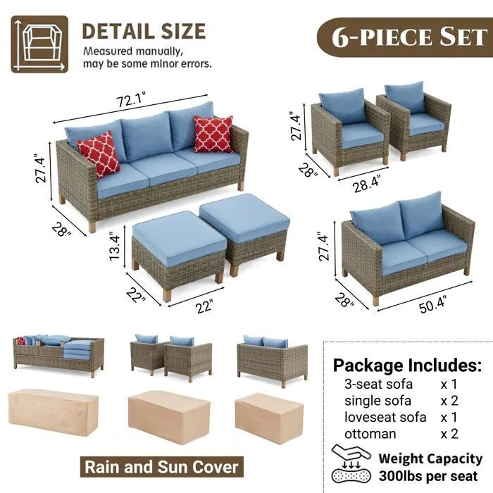 Ensemble de sièges sectionnels 6 pièces avec coussins