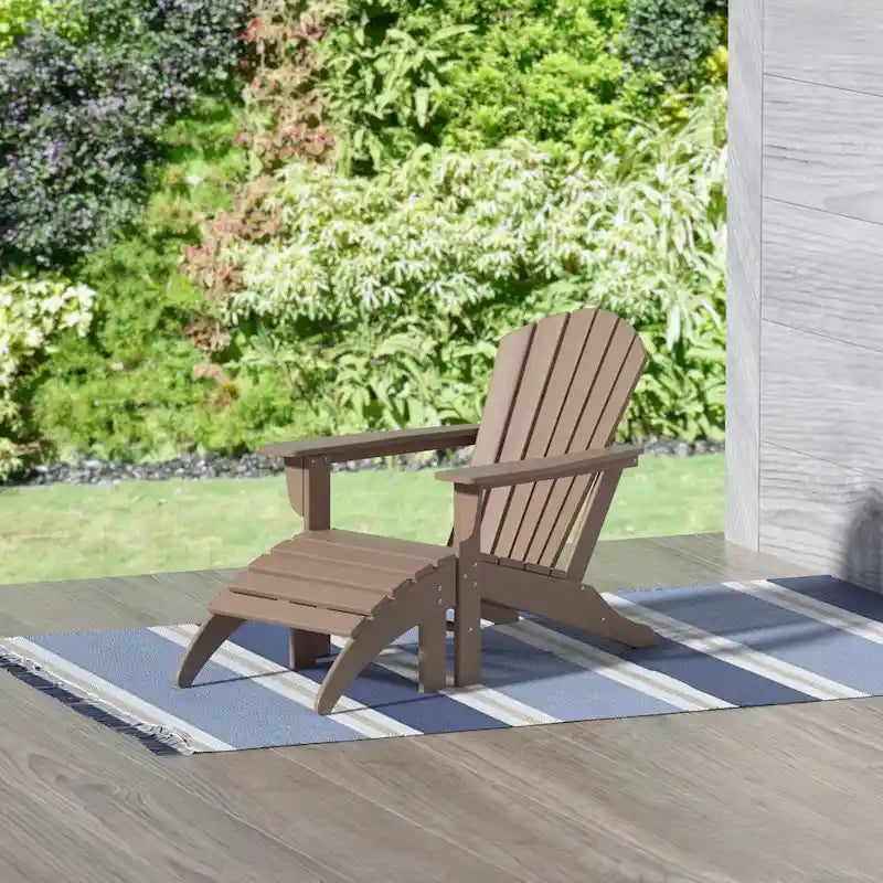 Polytrends Altura Classic Outdoor Eco-Friendly All Weather Adirondack Chair with Ottoman (2-Piece Set)