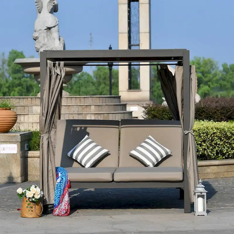 Bain de soleil extérieur réglable avec auvent, ensemble de salon en acier pour patio
