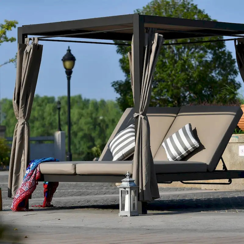 Bain de soleil extérieur réglable avec auvent, ensemble de salon en acier pour patio