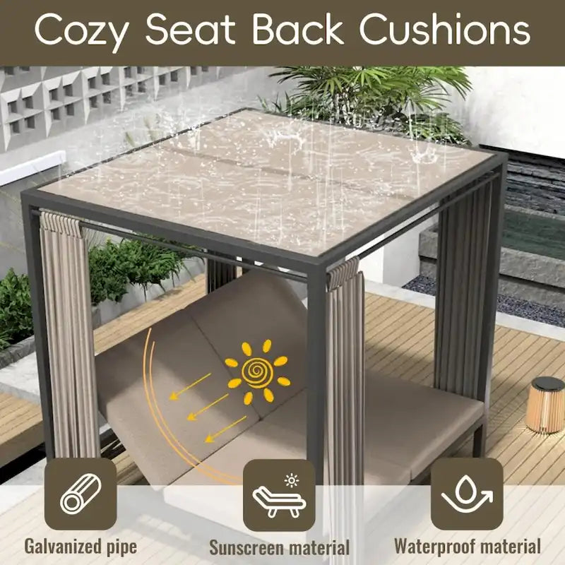 Bain de soleil extérieur réglable avec auvent, ensemble de salon en acier pour patio