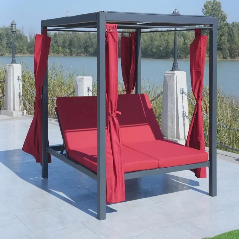 Bain de soleil extérieur réglable avec auvent, ensemble de salon en acier pour patio