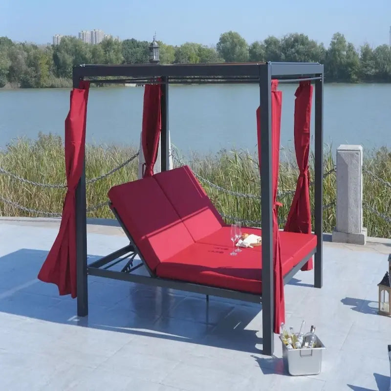 Bain de soleil extérieur réglable avec auvent, ensemble de salon en acier pour patio