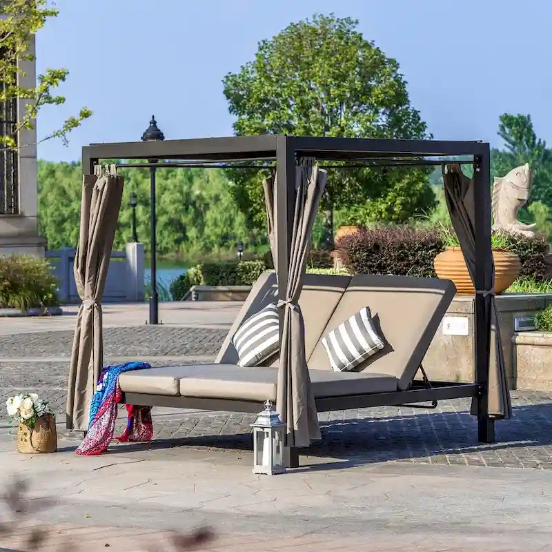 Bain de soleil extérieur réglable avec auvent, ensemble de salon en acier pour patio