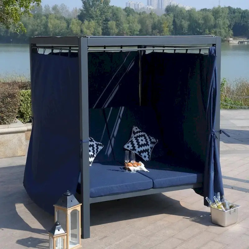 Bain de soleil extérieur réglable avec auvent, ensemble de salon en acier pour patio