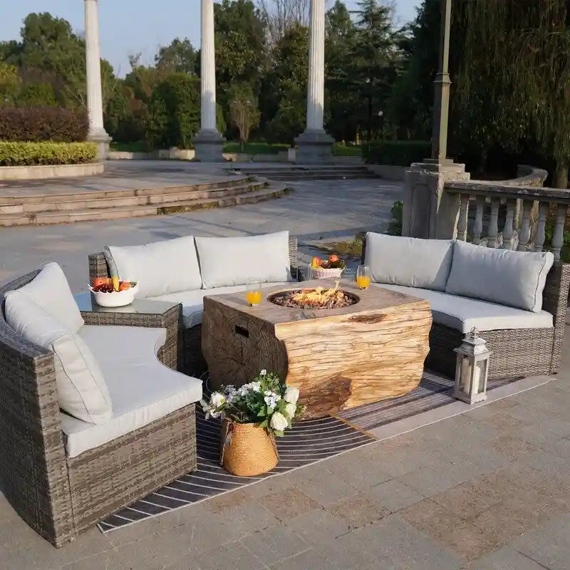 Ensemble de canapé d'angle de patio demi-lune 9 pièces avec table foyer