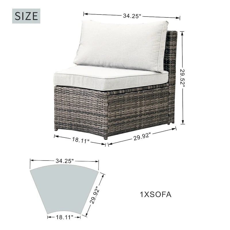 Ensemble de canapé d'angle de patio demi-lune 9 pièces avec table foyer