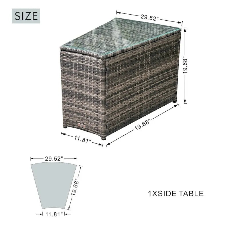 Ensemble de canapé d'angle de patio demi-lune 9 pièces avec table foyer