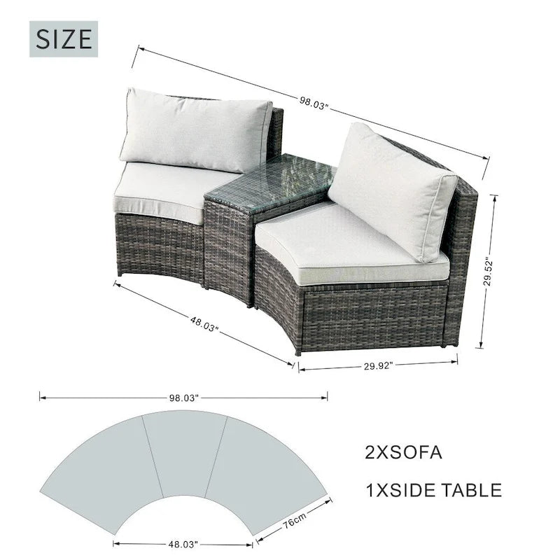 Ensemble de canapé d'angle de patio demi-lune 9 pièces avec table foyer