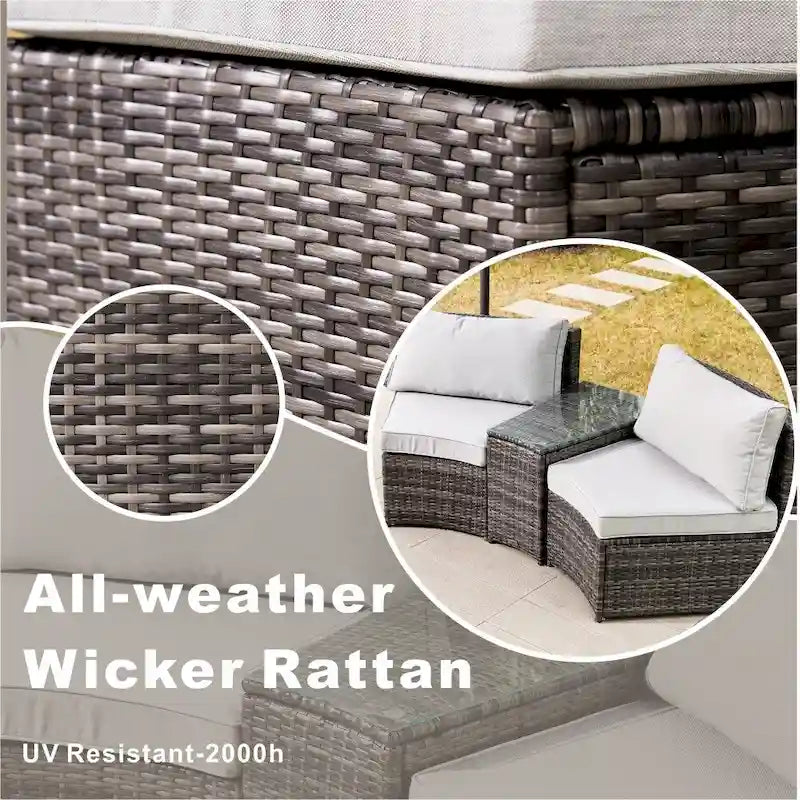 Ensemble de canapé d'angle de patio demi-lune 9 pièces avec table foyer