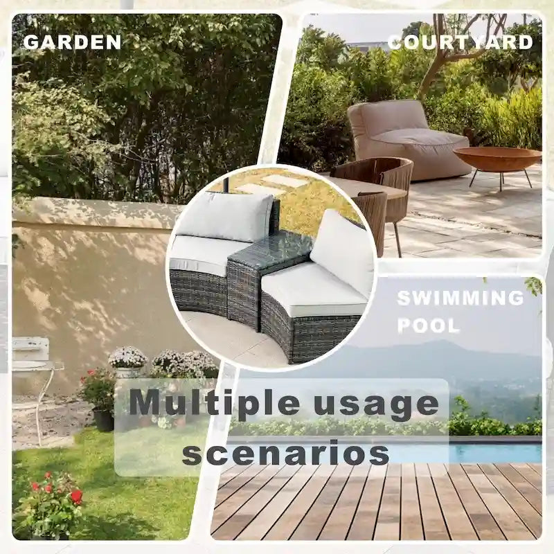 Ensemble de canapé d'angle de patio demi-lune 9 pièces avec table foyer