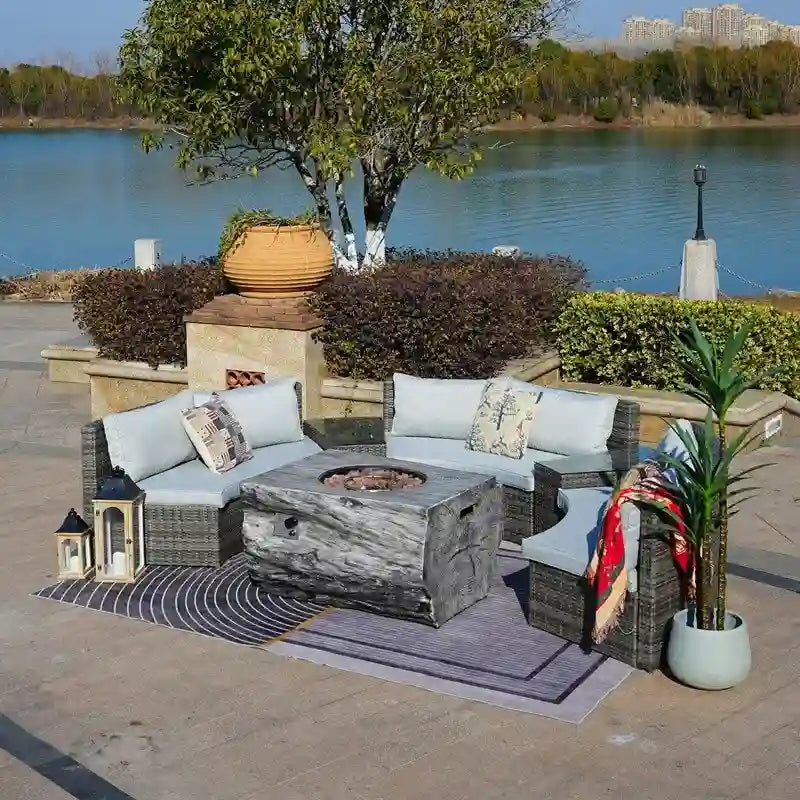 Ensemble de canapé d'angle de patio demi-lune 9 pièces avec table foyer