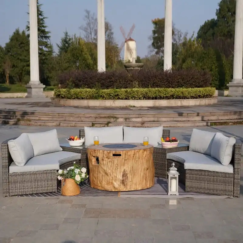Ensemble de canapé d'angle de patio demi-lune 9 pièces avec table foyer