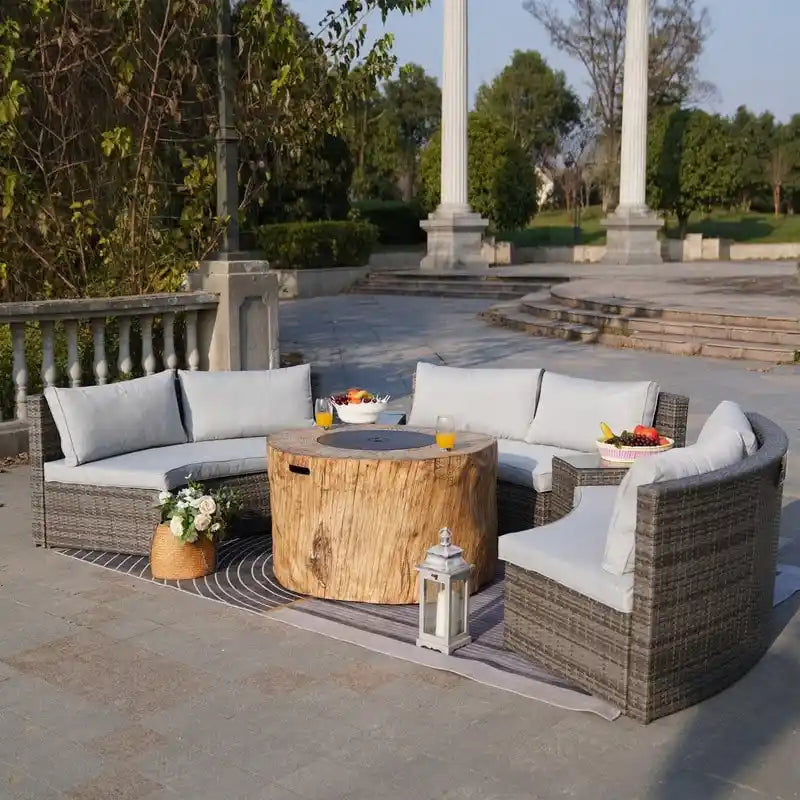 Ensemble de canapé d'angle de patio demi-lune 9 pièces avec table foyer