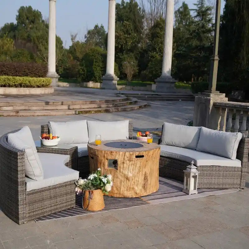 Ensemble de canapé d'angle de patio demi-lune 9 pièces avec table foyer