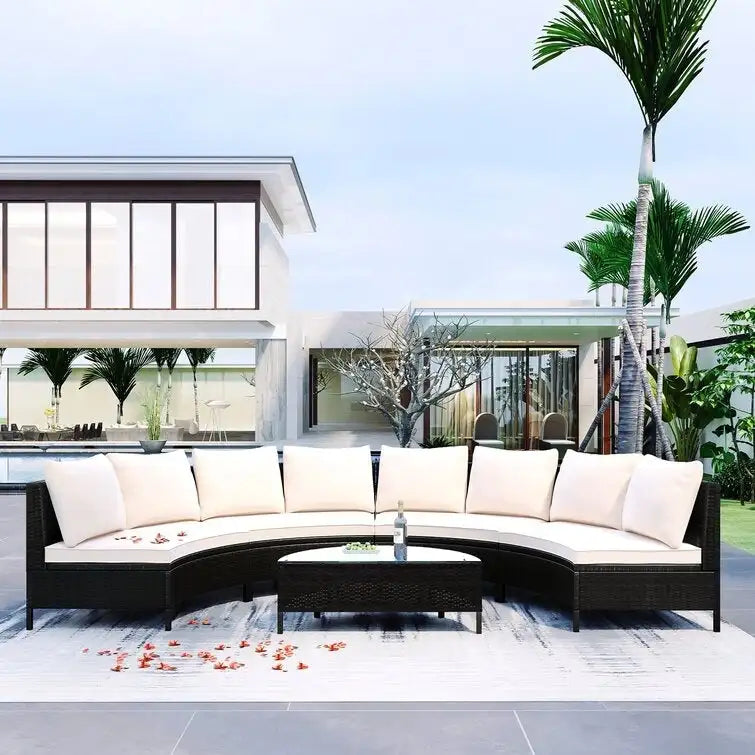 Ensemble de canapé de patio – Salon de jardin 8 personnes avec coussins