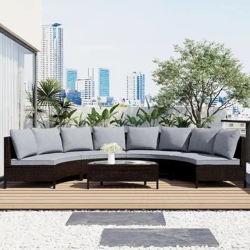 Ensemble de canapé de patio – Salon de jardin 8 personnes avec coussins