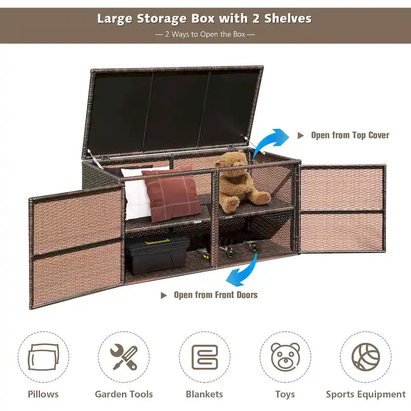Coffre de rangement en osier d'extérieur avec cadre en acier pour jardin et terrasse